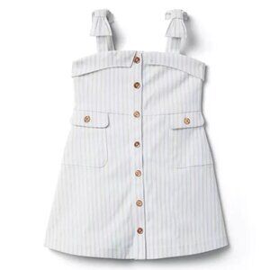 Janie and Jack White Beige Striped Bow Strap Button Front Dress Sz 4